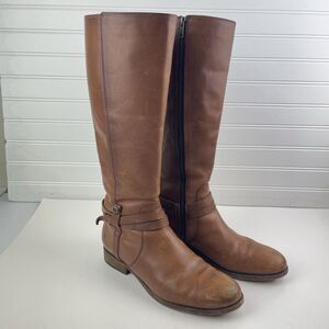 FRYE Melissa Belted Tall Cognac Leather Equestrian Zip Riding Boots Size 8.5 B